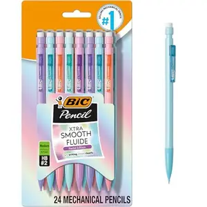 Xtra-Smooth Pastel Mechanical Pencils with Erasers, Medium Point (0.7mm), 24-Count Pack, Bulk Mechanical Pencils for School or Office Supplies