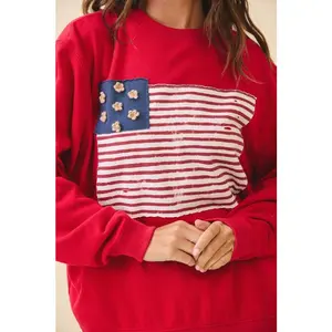 Flag Patch Fleece Pullover Sweatshirt
