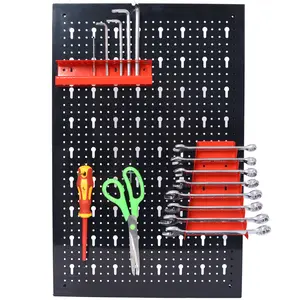 4FT Metal Pegboard Wall Organizer, 3 Pack Garage Tool Peg Board with Hooks Racks Accessories, Wall Mounted Drill Wrench Storage Rack for Workshop Warehouse Black