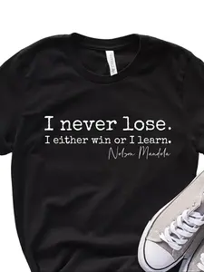 Nelson Mandela "I never lose, I win or I learn" Inspirational Quote Tshirt - Black History Month Unisex Short Sleeve Tee, 100% Cotton Vintage Crew Neck Shirt with Mandela Graphic