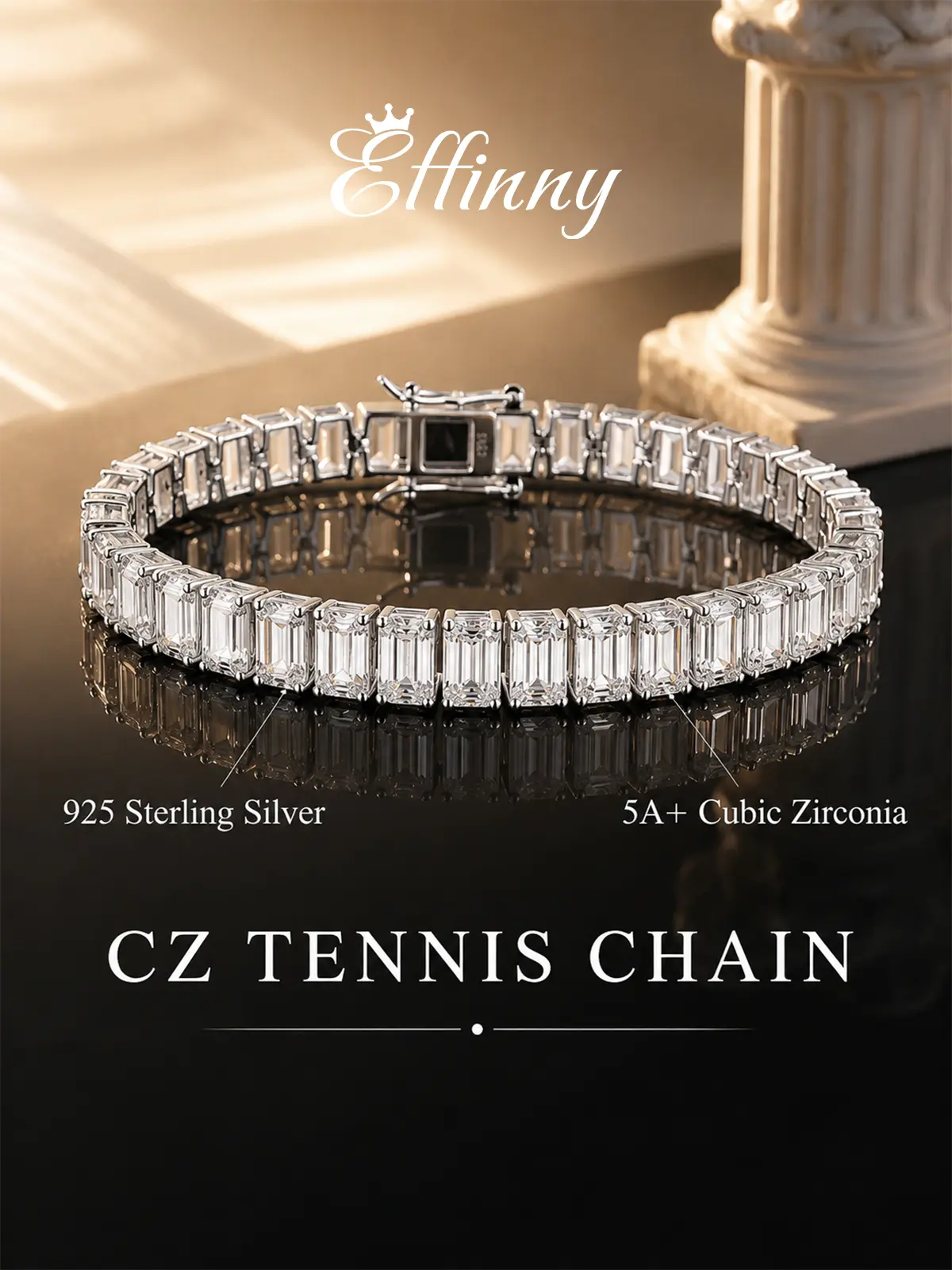 Effinny 925 Sterling Silver Classic Emerald Cut Tennis Bracelet- CZ Hypoallergenic 14K Gold Plated Baguette Stone Statement Jewelry for Women, Elegant Anniversary Birthday