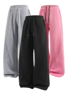 2-Pack Unisex Drawstring Waist Winter Warm Straight Wide-Leg Loose Fit Jogger Pants with Pockets
