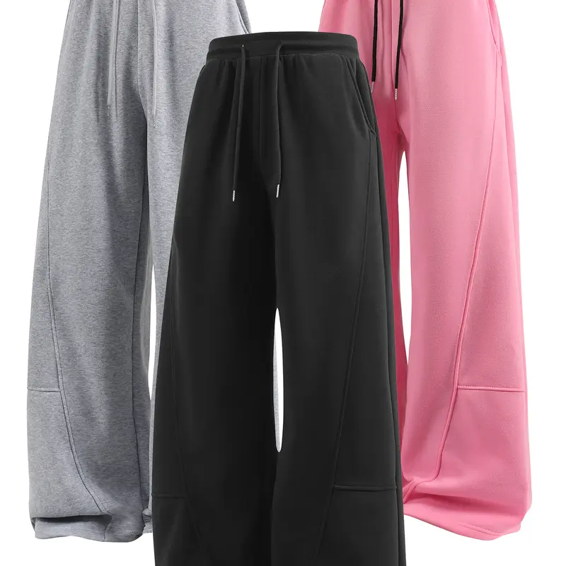 Men's Baggy Solid Color Joggers - Unisex Workout Clothes, Comfortable Drawstring Waist, Winter-Warm Straight Wide-Leg Sports Pants with Pockets, Polyester Fiber Fitness Bottoms,sohochic