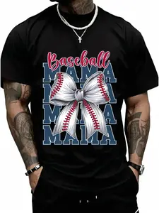 Cotton Short Sleeve  T-Shirt Baseball Coquette Bow Baseball Mama Baseball Mom Mothers Day T-Shirt Graphic tees