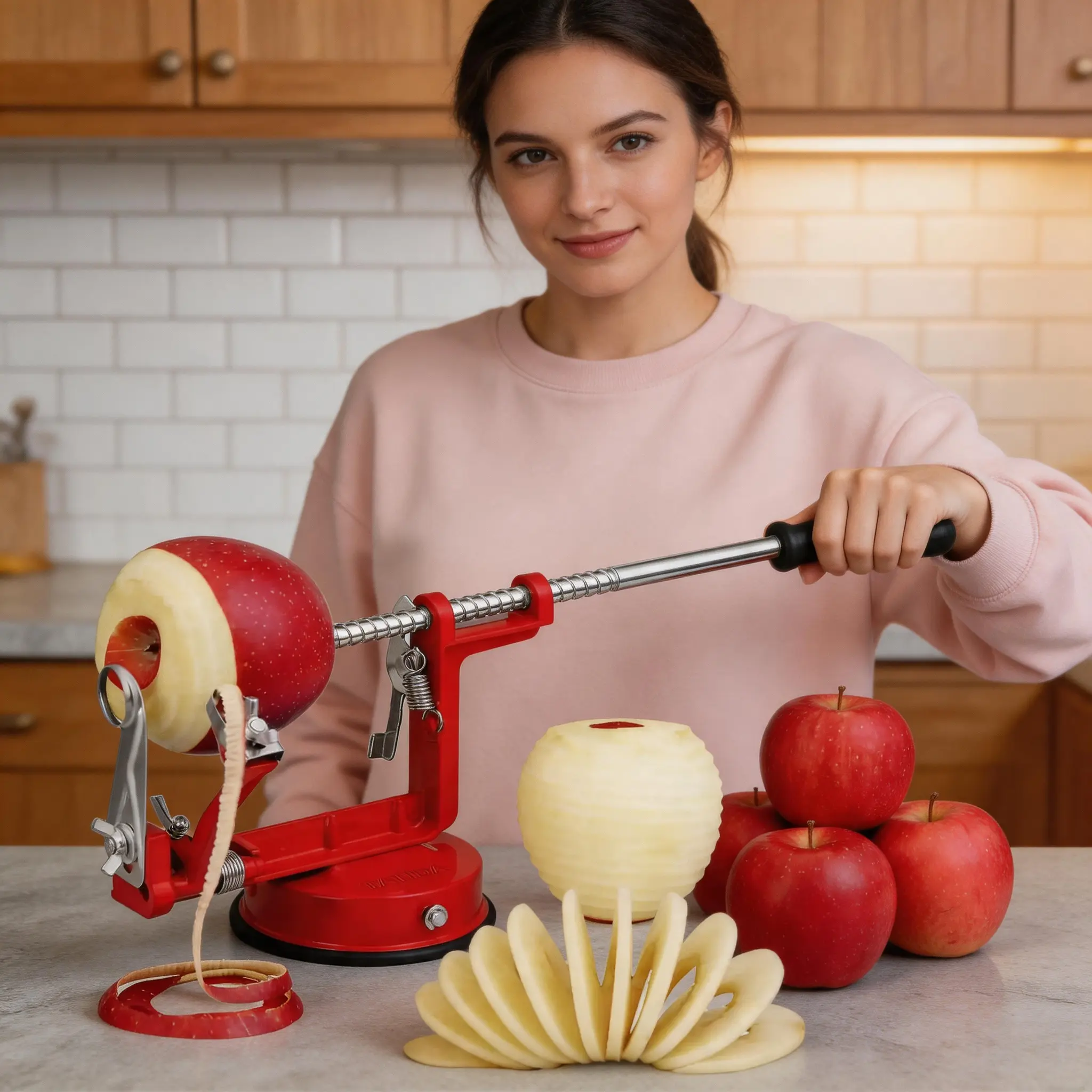 Vermilion 3 in 1 Stainless Steel Apple Peeler Corer Slicer with Suction Base for Apples Pears & More Fruits