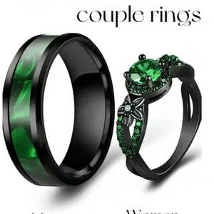 Fashionable Couple Rings - Romantic Green Ring for Women, Stainless Steel Celtic Dragon Ring for Men, Wedding Jewelry