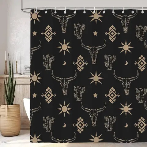 Cow Head Pattern Printed Shower Curtain, 1 Count Waterproof Bathroom Decorative Curtain with 12pcs Hooks, Shower Curtains Washable, Bathroom Accessory, Bathroom Decor Supplies for Home Hotel Salon, Bathroom Decoration Accessories