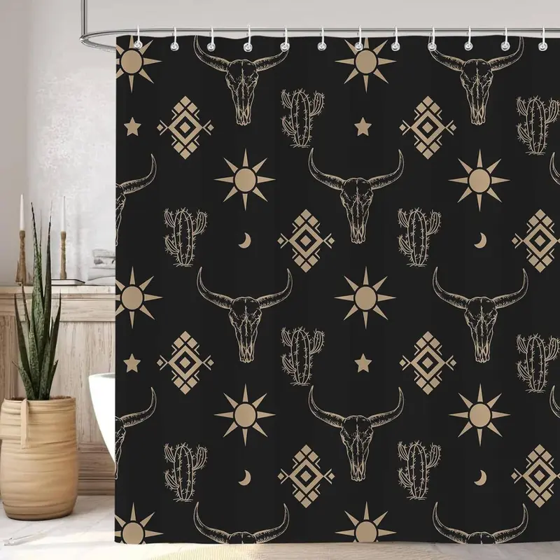 Cow Head Pattern Printed Shower Curtain, 1 Count Waterproof Bathroom Decorative Curtain with 12pcs Hooks, Shower Curtains Washable, Bathroom Accessory, Bathroom Decor Supplies for Home Hotel Salon, Bathroom Decoration Accessories