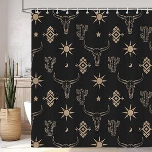 cow head pattern shower curtain, 1 count waterproof bathroom decorative curtain with 12pcs hooks, bathroom decor supplies for home hotel salon decoration