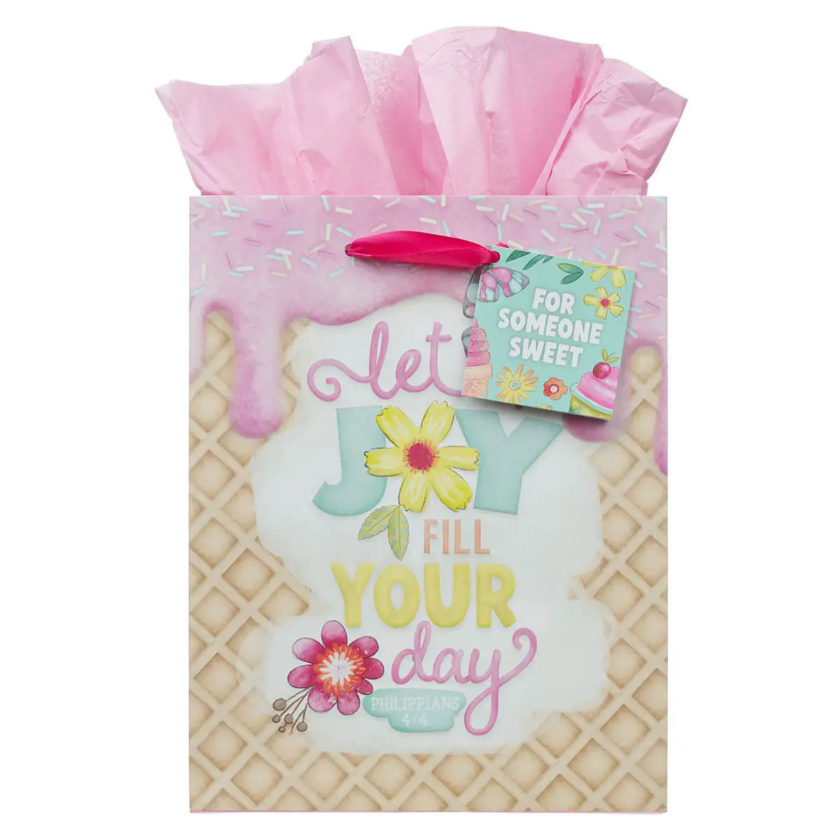 Let Joy Fill Your Day Pink Medium Gift Bag - Philippians 4:4