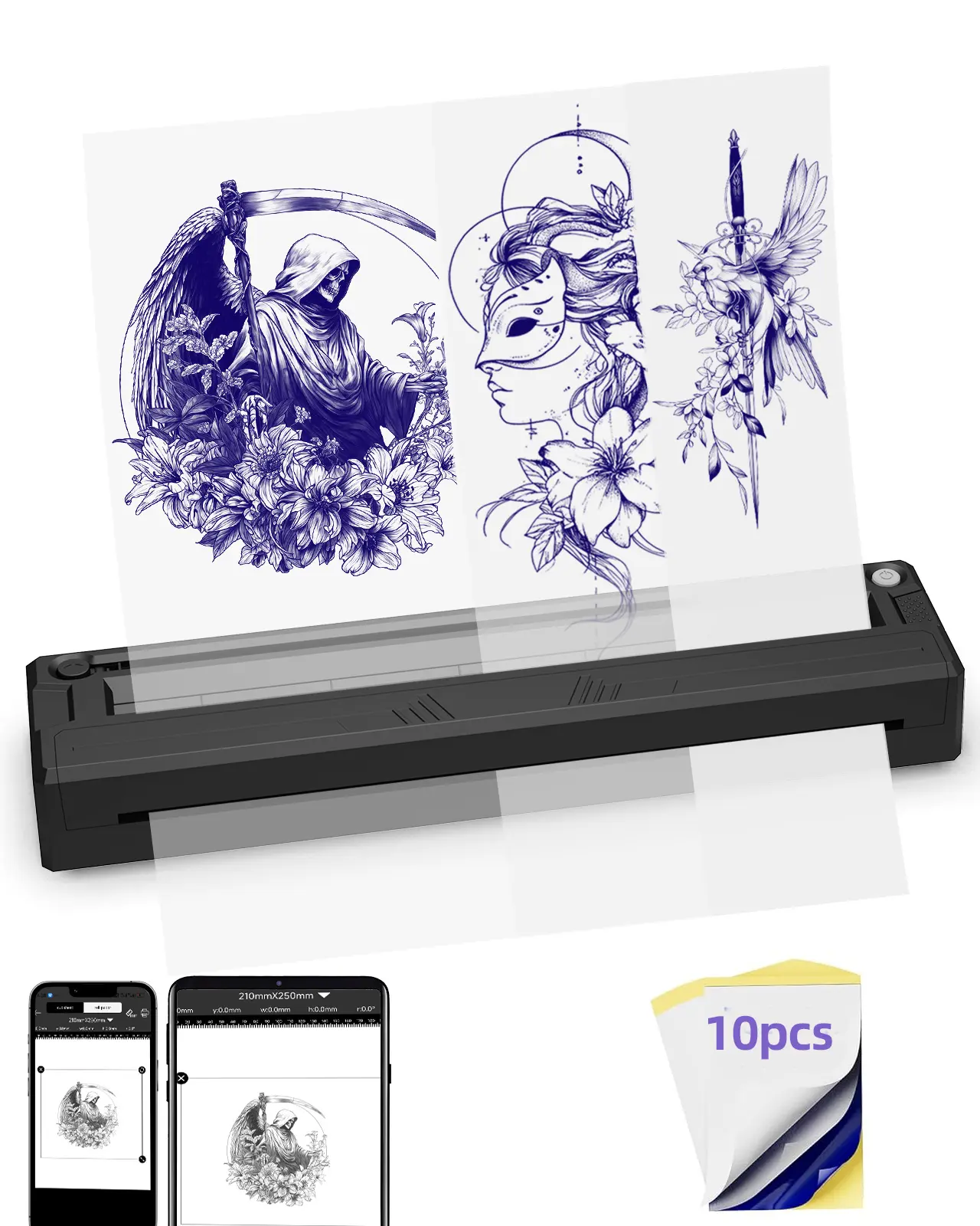 New Tattoo Stencil Printer - Ultra-Portable Wireless Bluetooth, Fits A4-A8, App-Controlled, Inkless, for Artists & Beginners, Compatible with Phones/Tablets/PC