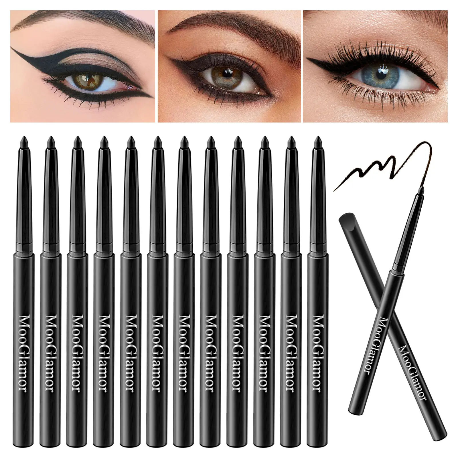 MooGlamor 12pcs Precise Liquid Eyeliner Pencil Set Long Lasting Makeup Quick Dry Not Easy To Fade Portable Waterproof Smooth Freckle Pens Significantly High Colored Cosmetic