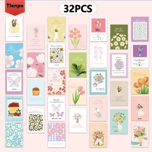 Flower Pattern Postcard, 32pcs/set Cute Message Card, Home Decor for Living Room Bedroom Office, Gift for Friend