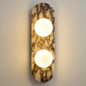 17.7 in Natural Marble Wall Lamp with Glass Shade, 2-Light G9 Base Stone Wall Sconce, Modern Alabaster Wall Light for Bedroom, Living Room, Porch, Bathroom