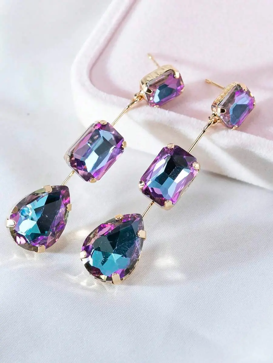 Iridescent Teardrop Dangle Earrings (1 Pair) - Purple, Blue, White, Pink, Green - Luxurious Costume Jewelry for Evening Party, Gift