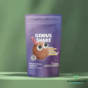 Vital Health Genius Shake Kids - Chocolate Nutritional Shake with Whey Isolate, Omega 3-6 & 15+ Fruits & Veggies