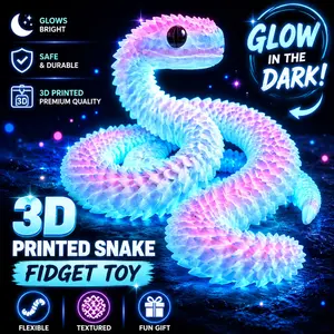 Viral Glow in The Dark 3D Printed Snake Fidget Toy, 24in Flexible Articulated Desk Pet for ADHD Stress Relief, Perfect Easter Basket Stuffer & Sensory Toy for Kids Adults