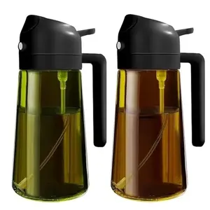 2 Pack 2-in-1 Oil Sprayer for Cooking 16oz/470ml, Light Blocking Dark Green Glass Olive Oil Dispenser Bottle, Food-Grade Oil Mister for Air Fryer, BBQ & Kitchen Use