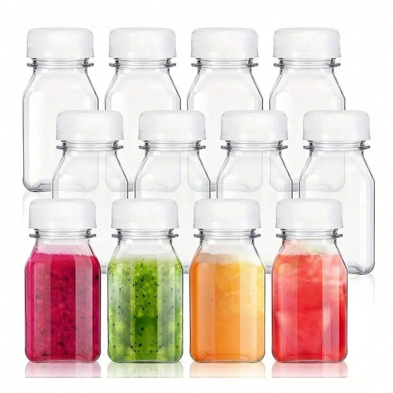 Mini Plastic Juice Bottles with Lid, Reusable Drink Containers, Healthy Small Jars, Portable Storage for Blending, Smoothies, Tea Drinks