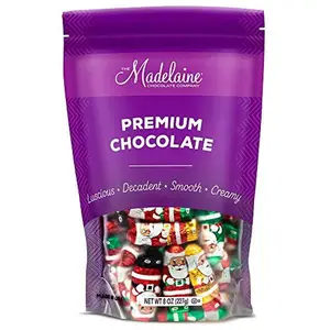 Madelaine Solid Premium Chocolate Mini Santas, (1/2 LB) Wrapped In Italian Foil Featuring Assorted Designs - (Half Pound)
