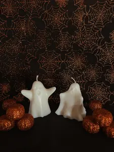 Set of Two Halloween Vanilla Scented Ghost and Tomb Stone Candles for Home Decor - Ornaments