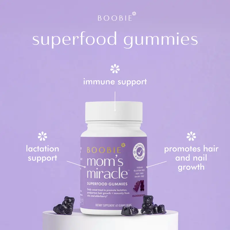 Superfood Lactation Gummy Bears (20 Servings) - Daily Lactation, Hair and Nail Growth, and Immune Support Supplement with Elderberry, Zinc, Biotin, Moringa, Turmeric, and Cinnamon
