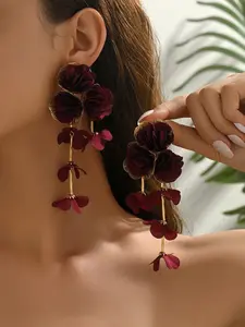 Boho Vintage Fabric Floral Dangle Earrings, Handmade Party Jewelry for Women, Elegant Wedding Gift for Girlfriend Mom Friend