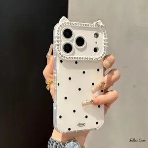 All-Over Polka Dot Camera Ring , Full-Body for iPhone 17 Pro/16 Pro Max/15 Poker Card Pattern 14 Pro Max Clear protective magnetic stylish Anti-Fall promax case 11-16 black Pro Max Tempered Glass Protector junk fashion creative Case phone with Sweets  mer