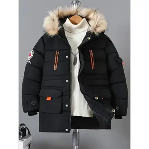 Boys' Winter Warm Hooded Jacket with Full-Zip Front, Elastic Cuffs & Pockets - Heavy-Duty Outerwear for Cold Weather, Casual Outdoor & Everyday Wear, Winter Jacket For Boys, Cold Weather Apparel, Stylish Winterwear, Durable Winterwear, Warm Coat