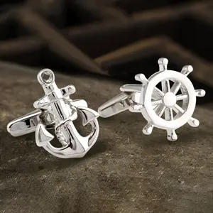GTHIC Anchor Rudder Brass Bullet Back Cufflinks Personalized Marine Accessories Jewelry for Men