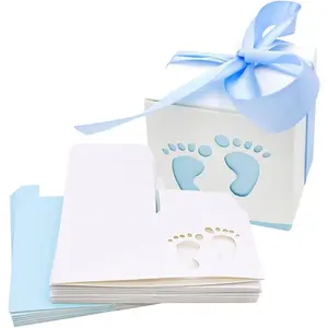 50 count  Shower Party Favor Boxes, 2.4 x 2.4 inch Small Candy   Boxes Footprint Design for  Birthday  Shower Guests Wedding Party Supplies with Ribbon,Blue