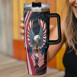 40oz Tumbler, 1pc Gift, Stainless Steel Cup, Coffee Thermal Cup, Insulated and Durable, An eagle design embellished with gemstones of various colors, Gift for eagle Lovers, also an excellent gift for family, friends, Perfect for Everyday Use