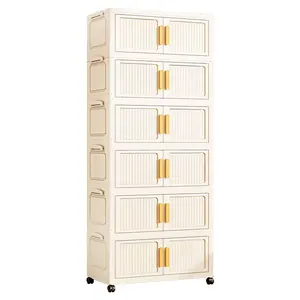 21.65 inches Multi-layer Foldable Storage Box with Double Doors, Large Capacity Home Organizer Bin for Clothing, Toys, Snacks & Household Sundries