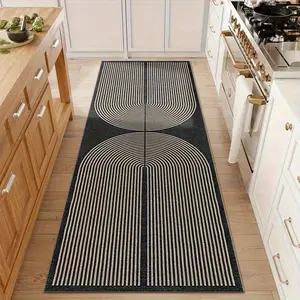 a Washable Hallway Runner Rug, the Rectangular Rug Surface Is Covered with Vintage, Bohemian, and Minimalist Line Square Frames, Soft for Kitchen, Laundry, Farmhouse Entryway, a Long Runway Rug, Suitable for Bedroom/living
