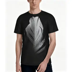 Black and white feather pattern summer all-over print short-sleeve 3D printed T-shirt, unisex outdoor comfortable top, party clothing, couple pattern, gift for friends