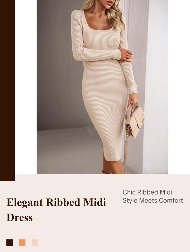 Elegant Ribbed Midi Dress Casual Fabric Womenswear Comfortable free people  ivy tee