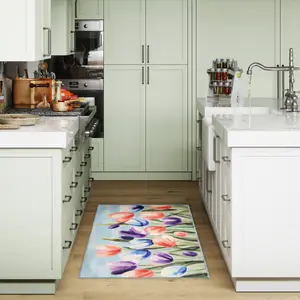 Lush Decor IMPRESSIONS Indoor Printed Polyester Low Profile Mat - Contemporary Graphic Garden Floral Colorful   (Tulips)