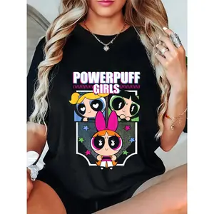 GGOR 100% Cotton Unisex The Powerpuff Girls Love Thunder & Fire Group Shot T-Shirt