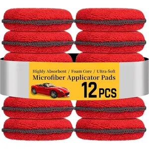 car stuff12 Pack Microfiber Foam Car Wax Applicator Pad - Foam Applicator Pads Detailing Round 4.72 inch Polishing Sponges for Car Wax Applicator Pad Red.