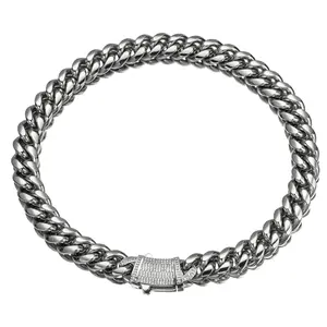 Miami Cuban Chain Necklace for Men,Stainless Steel/Black Men Chunky Curb Link Hip Hop Necklace Chains, 8mm/12mm/14mm,16-30 Inches Thick Heavy Cuban Link Chain for Men and Women