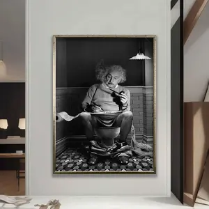 [SALE UP TO 30%] Einstein in the Toilet Black and White Canvas Painting Einstein Canvas Gift Black and White Famous Physicist Canvas Print Einstein Poster