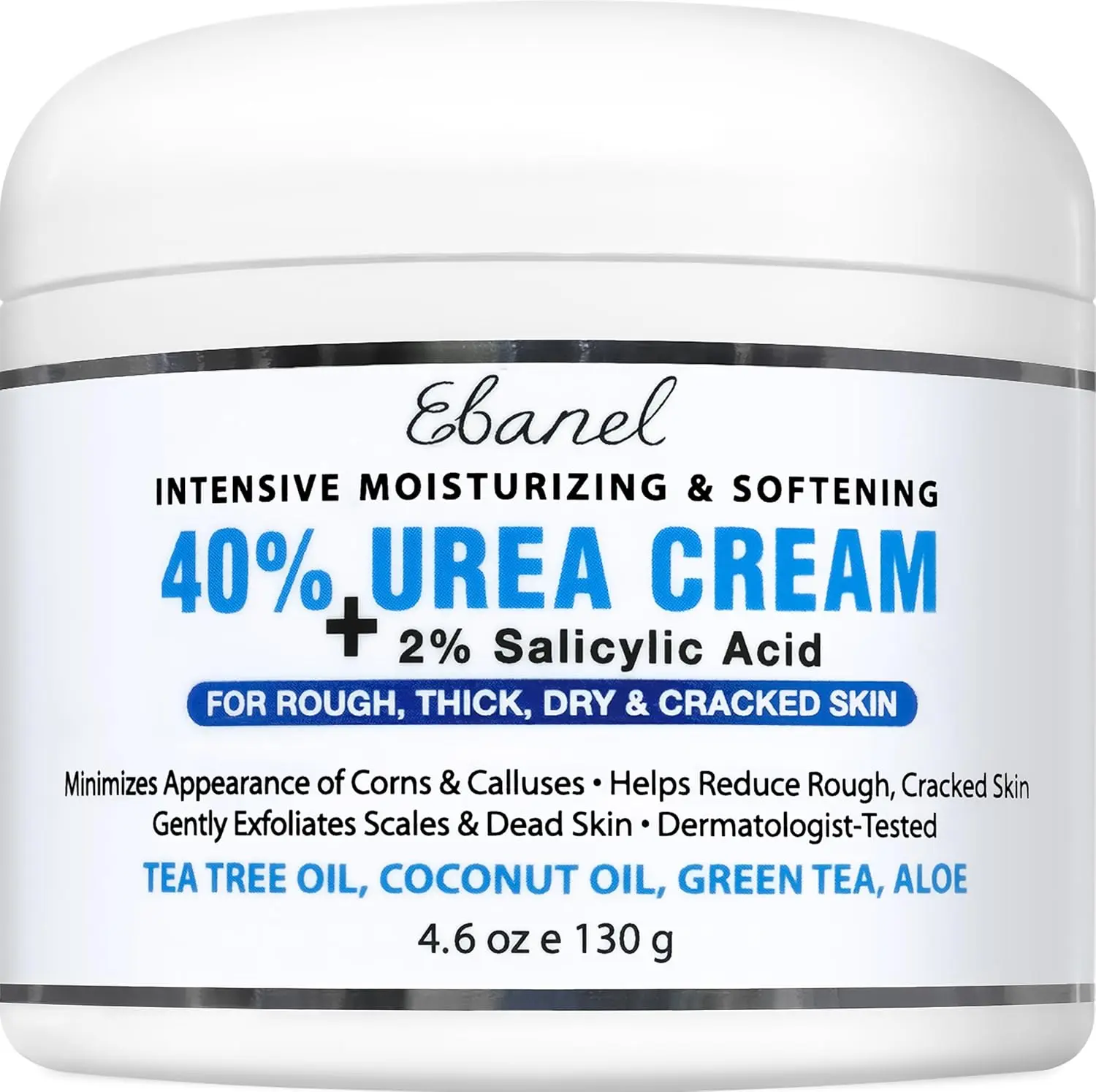Ebanel Urea Cream 40% plus Salicylic Acid 2% for Dry Cracked Feet Skin | Deeply Moisturizes & Softens Dry Cracked Heels, Feet, Knees, Elbows, Hands, Rough Dead Skin Callus Remover Toenail Softener