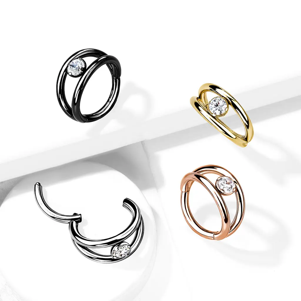 16G Double Hoop • Clicker Ring • Nose Ring • Septum Ring • Seamless Hoop • Hinged • Helix • Cartilage Piercing • Daith • Earring • CZ Center