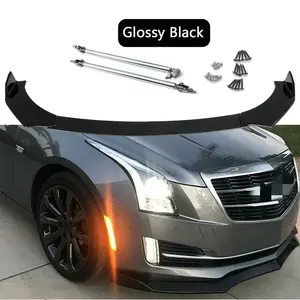 Front Bumper Lip Spoiler +Strut Rods For Cadillac ATS CTS Glossy Black Body Kits