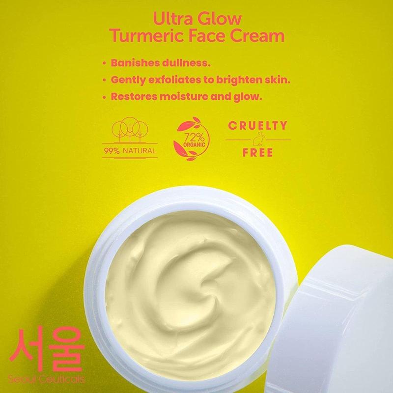 SeoulCeuticals Turmeric Power Duo - K Beauty Korean Skincare Ultra Glow Turmeric Face Cream & Snail Mucin Turmeric Anti Aging Mask, Natural Moisture With Hyaluronic Acid Salicylic Acid Shea Butter Saffron Stem Cell Extract