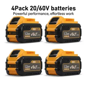 4PACKS 60V MAX 12000mAh Replace for DeWalt 60 Volt Battery DCB606 DCB609 Compatible with Original 20V/60V Power Tools and Chargers,Power Tool Gear