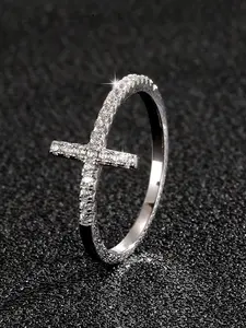 Cross Design Rhinestone Decor Metal Ring, Elegant Rings for Women, All-match Fashion Accessories for Daily Wear, Exquisite Jewelry for Birthday Gifts, Gifts for Wife, Statement Rings