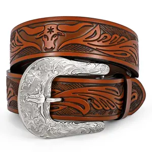 Cowboy Cowgirl Leather Buckle Belt Western Leather Belt for Men Women