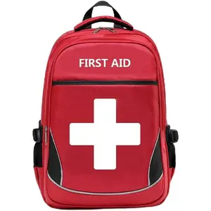 First Aid Bag Empty Red Emergency Medical Bag First Responder Trauma Backpacks Multi-Pocket Traveling Field Trips Camping Essentials (Red, 1 Piece)