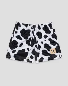 Moo Milk Cow Print Diamond Air Mesh Shorts - Black